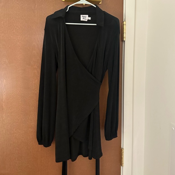 Princess Polly Party Time Mini Dress black long sleeve tie wrap dress - Picture 1 of 6